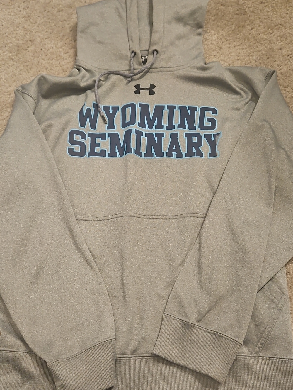 Under Armour Gray Hoodie with Light Blue Wyoming Seminary Print